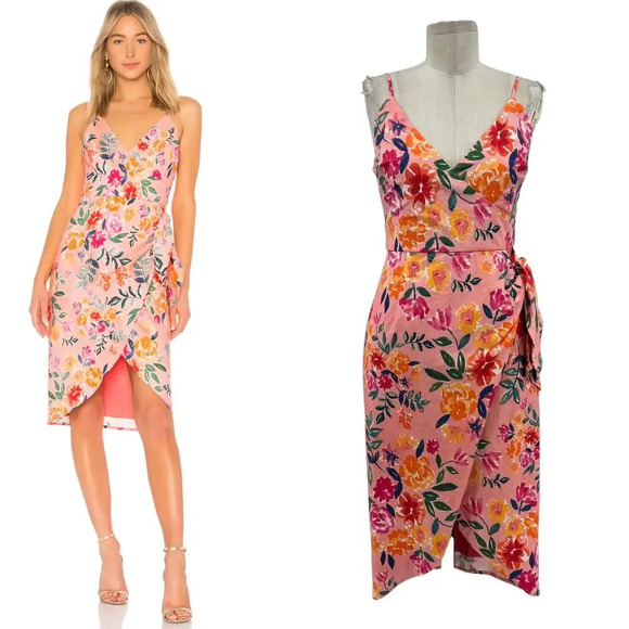 Lovers + Friends Orchid Dress Sunset Floral Print Wrap Pink Size Small - Picture 1 of 16